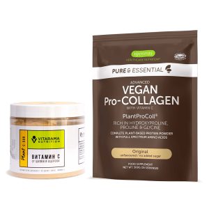 Натурален Витамин С от шипки и ацерола, 240 г, Вкус Лимон + Колаген, Vegan Pro-Collagen, 500г
